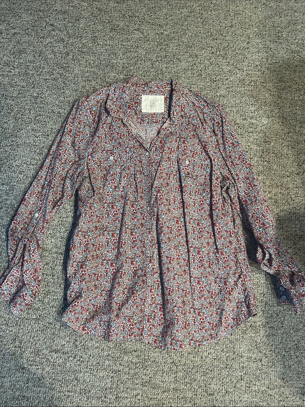 Sonoma Red Floral Button-Down Blouse